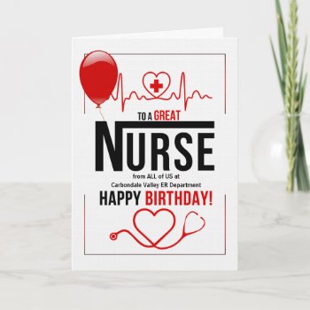 Nurse's Birthday Red Balloon Card by SalonOfArt at Zazzle