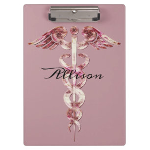 Nurse's Blush Rose Stylish Medical Caduceus Custom Clipboard