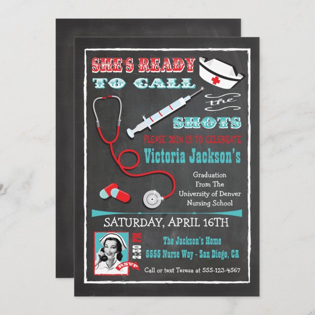 Nurses call the shots Graduation Medical school Invitation (Front/Back)