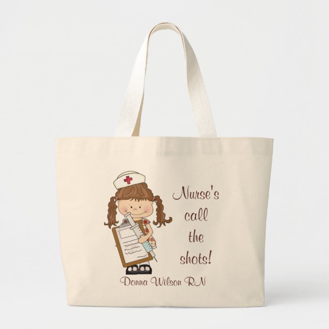 Nurse's Call the Shots Personalized Large Tote Bag (Front)