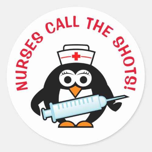 Nurses call the shots round penguin stickers