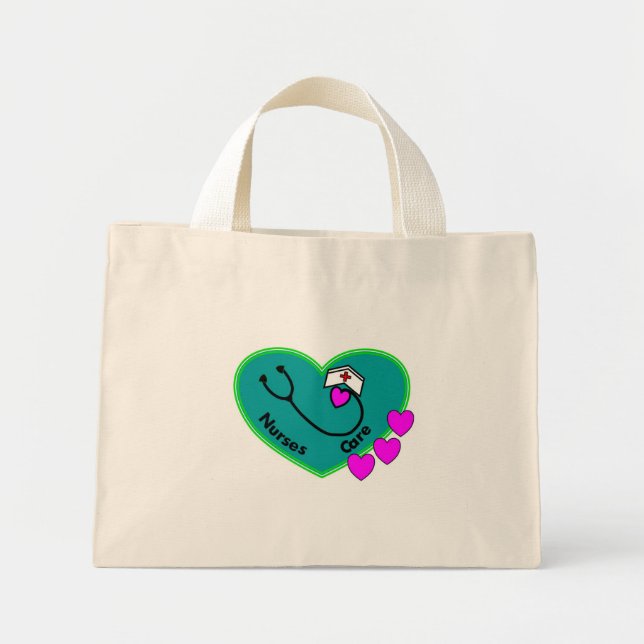 nurses care teal heart tote bag (Front)