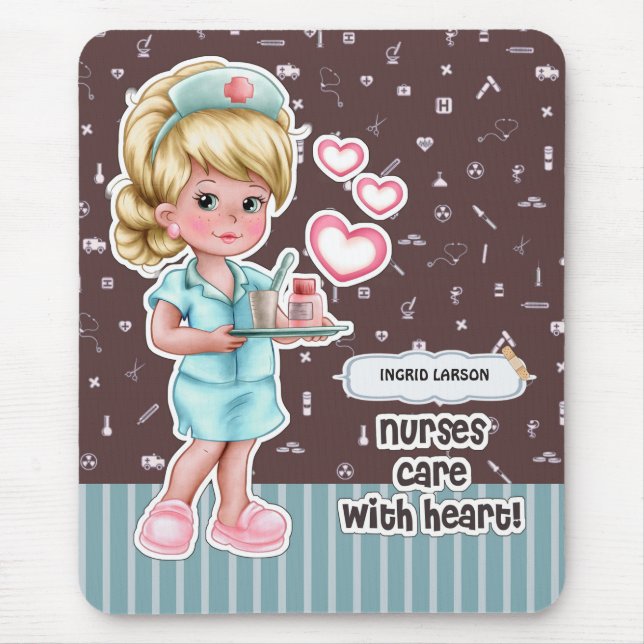 Nurses care with Heart. Custom Nurse Appreciation  Mouse Pad (Front)