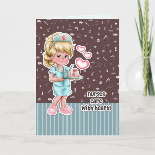 Nurses care with heart. Cute Blond Nurse Letterpress Thank You Card