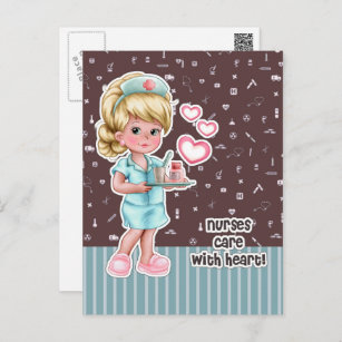 Nurses care with Heart. Cute Blond Nurse  Postcard
