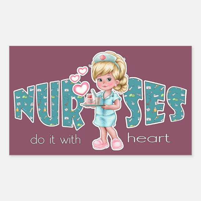 Nurses care with Heart. Cute Blond Nurse Rectangular Sticker (Front)