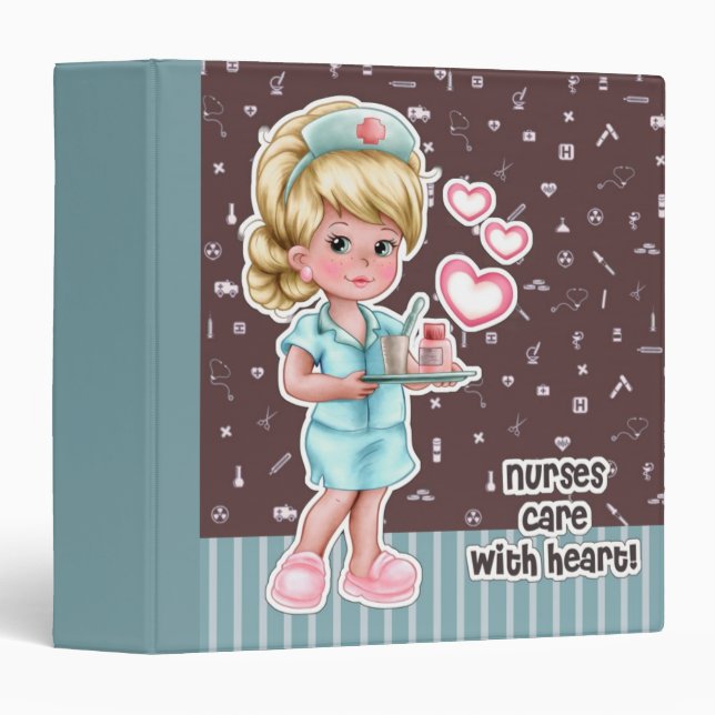Nurses care with Heart. Cuter Blond Nurse Gift  Binder (Front/Spine)