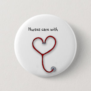 Nurses care with Heart - Nurses Gift - Personalize Pinback Button