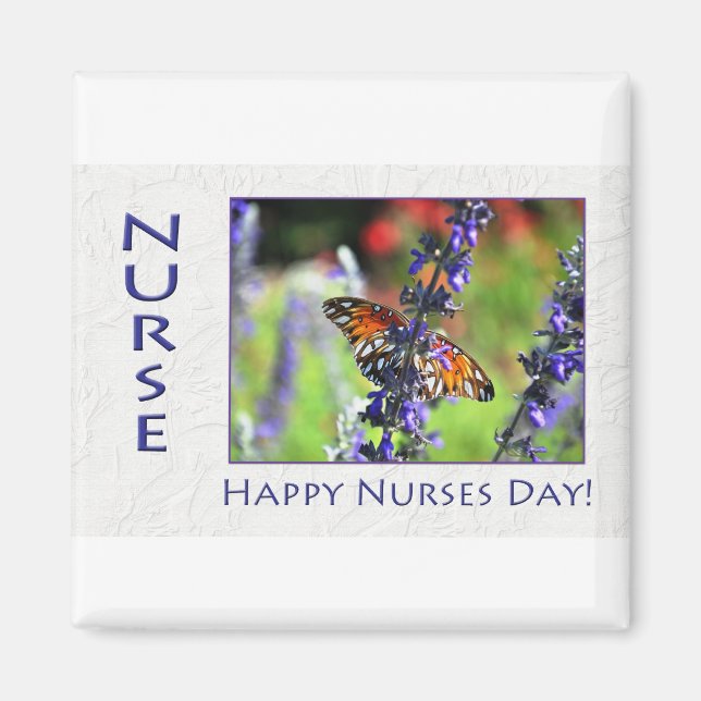Nurses Day Butterfly and Flowers Magnet (Front)