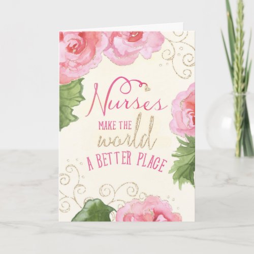 Nurses Day Card _ Pink Begonias and Sparkle