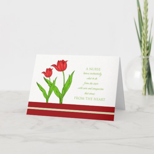 Nurses Day Card  Red Tulips