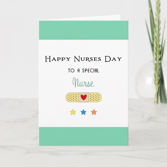 Nurses Day Greeting Card-Bandaide and Stars Card (Front)