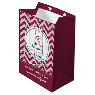 Nurses Day Stethoscope on Red Chevron Medium Gift Bag