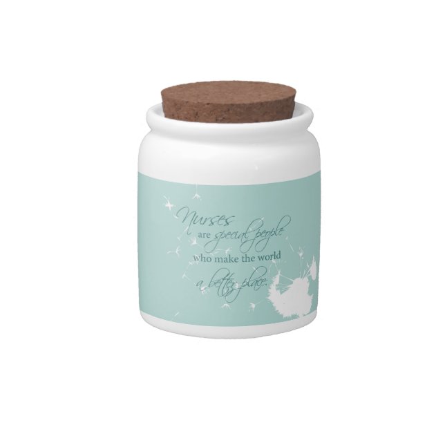 Nurses Day with Dandelion Blowing on Teal Candy Jar (Front)