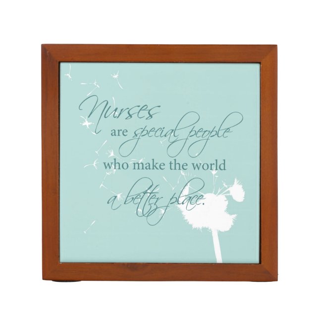 Nurses Day with Dandelion Blowing on Teal Desk Organizer (Front)