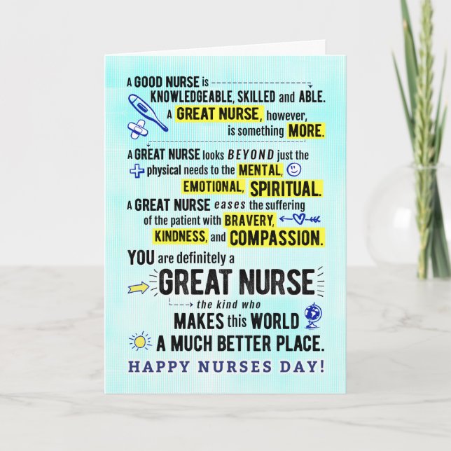 Nurses Day, You are a GREAT NURSE Card (Front)