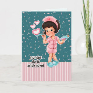 Nurses do it with Love. Cute Brunette Nurse Letterpress Thank You Card