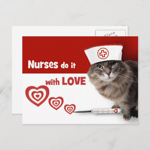 Nurses do it with Love Funny Kitty  Postcard