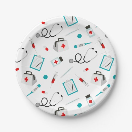 Nurses equipment pattern party paper plate