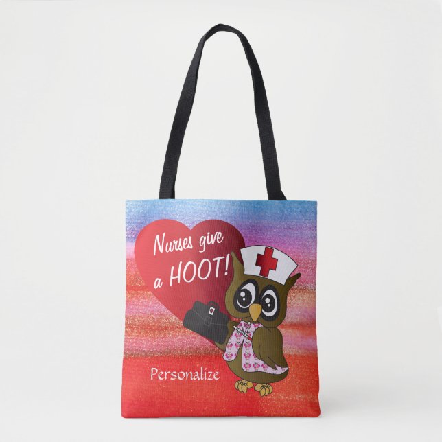 Nurses Give a Hoot! Owl Nurse Tote Bag (Front)