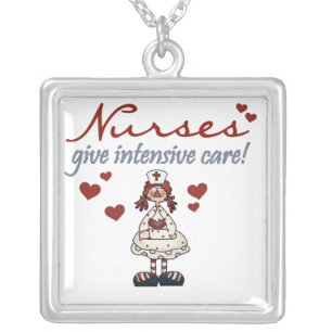 Nurses Give Intensive Care t-shirts and Gifts Silver Plated Necklace
