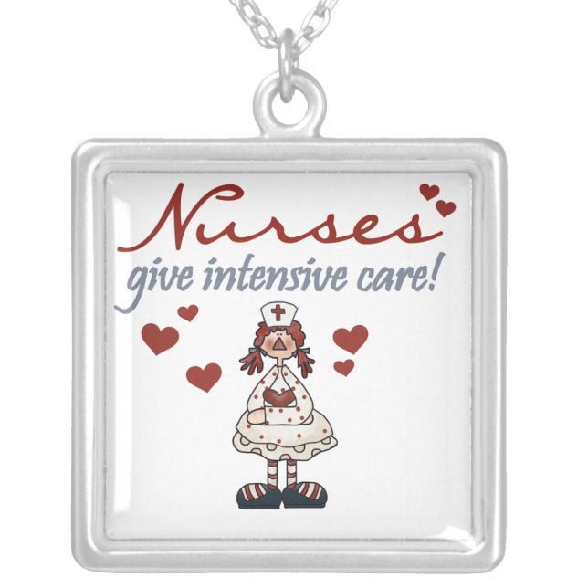 Nurses Give Intensive Care t-shirts and Gifts Silver Plated Necklace (Front)
