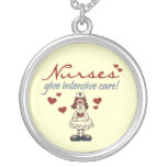 Nurses Give Intensive Care t-shirts and Gifts Silver Plated Necklace