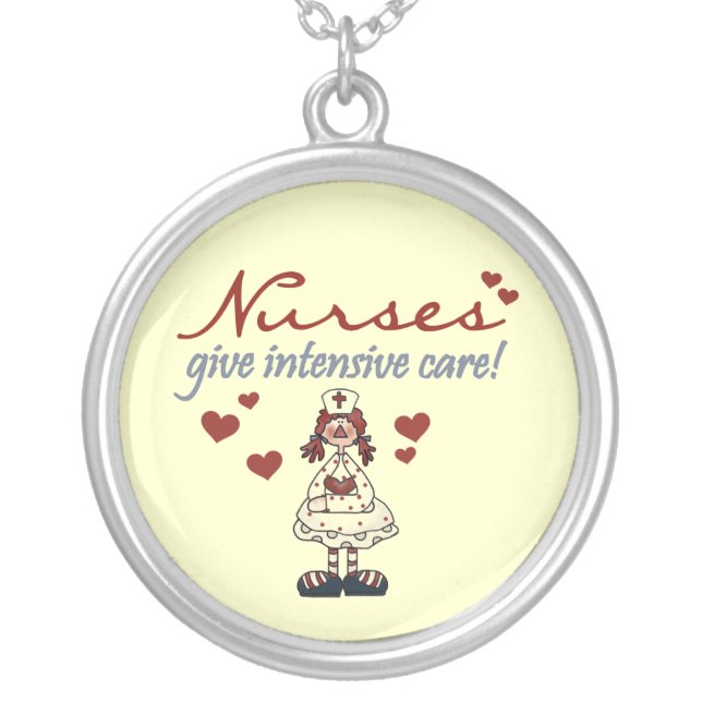 Nurses Give Intensive Care t-shirts and Gifts Silver Plated Necklace (Front)