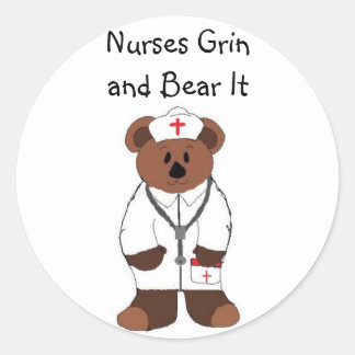 Nurses Grin and Bear It Classic Round Sticker