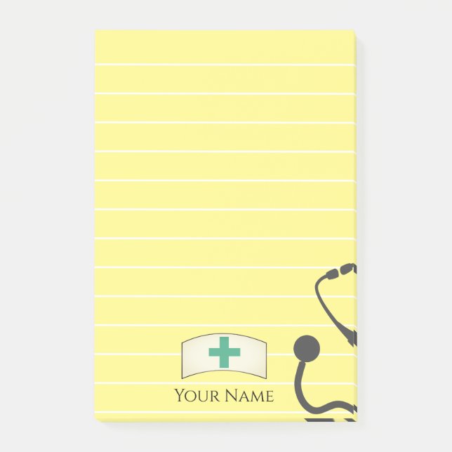 Nurses Hat Medical Stethoscope Yellow Personalized Post-it Notes (Front)