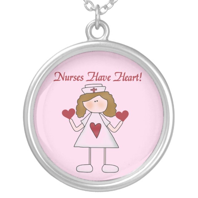 Nurses Have Heart T-shirts and Gifts Silver Plated Necklace (Front)