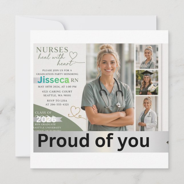 Nurses Heal With Heart Invitation | Nursing Gradua (Front)