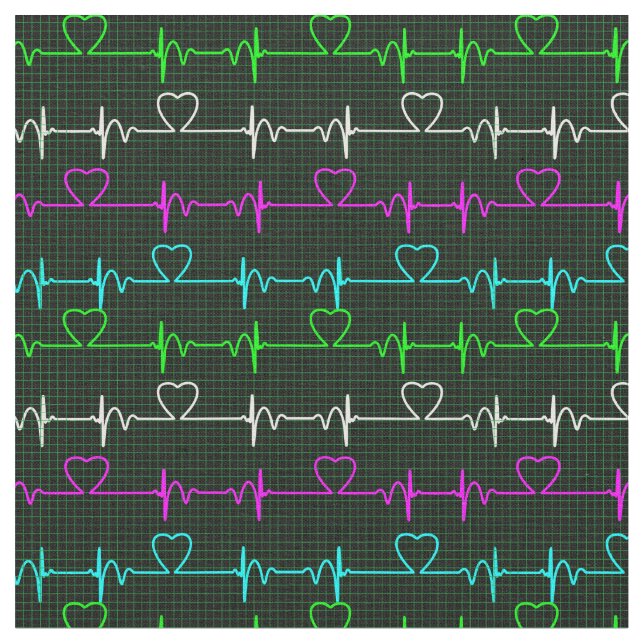 Nurses Heart rhythm ecg Black and White Doctor Fabric (Close Up)