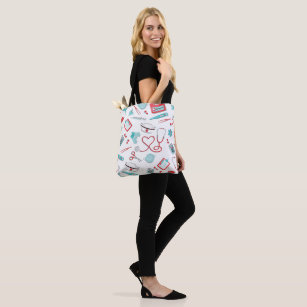 Nurse's heart stethoscope and other icons tote bag