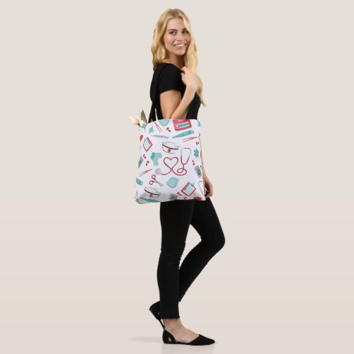 Nurses heart stethoscope and other icons tote bag