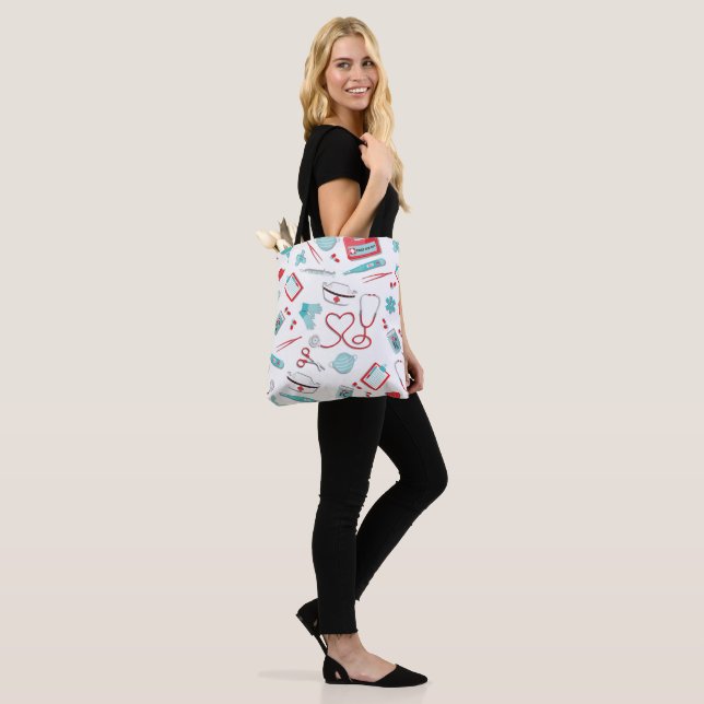 Nurse's heart stethoscope and other icons tote bag (On Model)