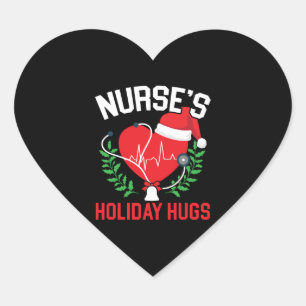 Nurse's Holiday Hugs Nursing Medical Christmas Heart Sticker