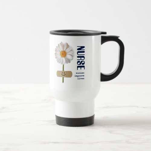 Nurses improve lives Smiling Daisy Custom Name  Travel Mug