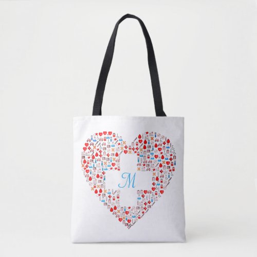 Nurses medical heart collage tote tote bag