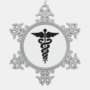 Nurses Medical Symbol Snowflake Pewter Christmas Ornament