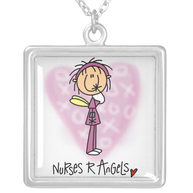 Nurses R Angels T-shirts and Gifts Silver Plated Necklace (Front)