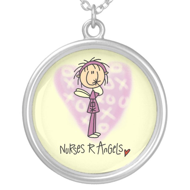 Nurses R Angels T-shirts and Gifts Silver Plated Necklace (Front)