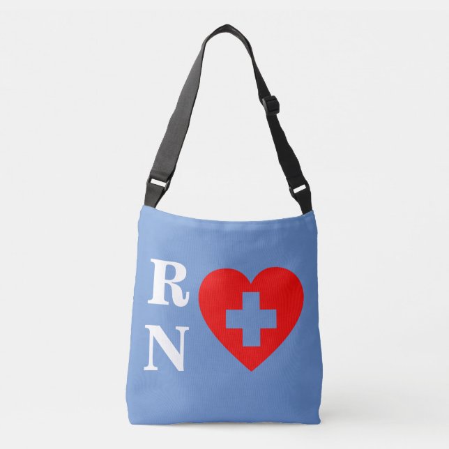 Nurses Red Heart Blue Crossbody Bag (Front)