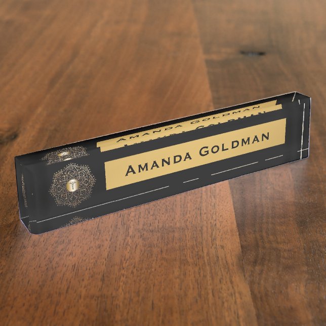 Nurses RN LPN Nursing Monogram Black Gold Caduceus Name Plate (Side)