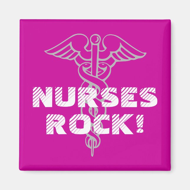 Nurses Rock! Magnet with caduceus symbol (Front)