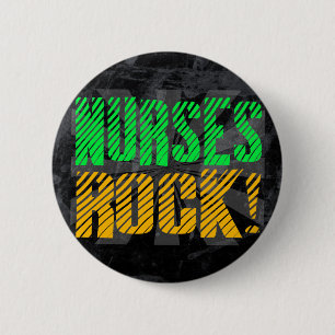 Nurses Rock, Orange and Green Fun Button
