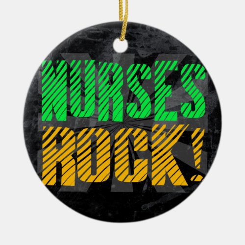 Nurses Rock Orange and Green Fun Ceramic Ornament