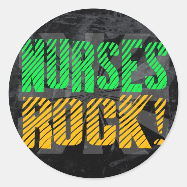 Nurses Rock, Orange and Green Fun Classic Round Sticker (Front)