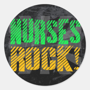 Nurses Rock, Orange and Green Fun Classic Round Sticker