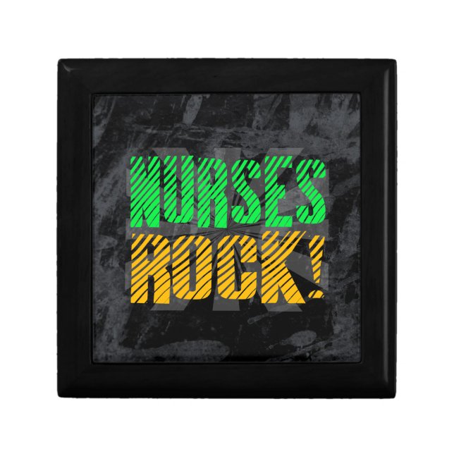 Nurses Rock, Orange and Green Fun Keepsake Box (Front)